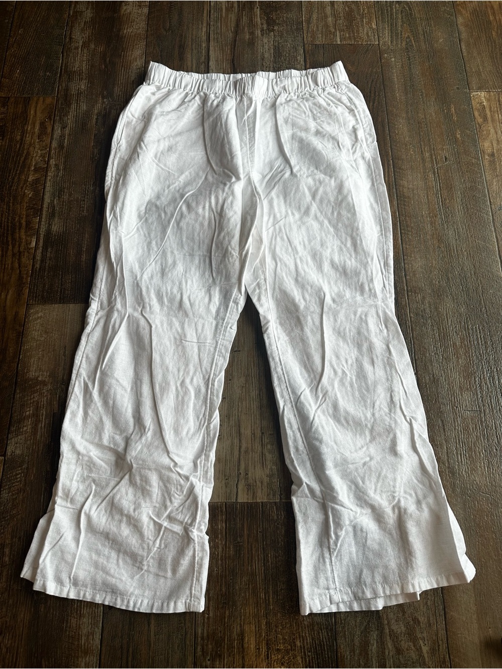 American Eagle White Cotton Linen Straight Leg Beach Vacation Coastal Pants Sz L